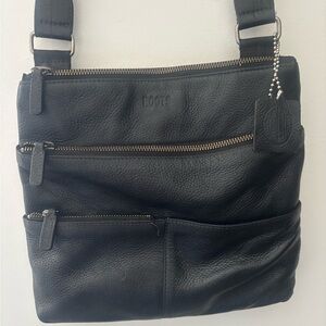 577A. Roots Black Leather and canvas Crossbody Bag